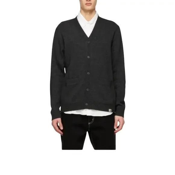 Carhartt WIP Allen Gray Cardigan, Lamb’s Wool Blend, Casual, Preppy, Academic S